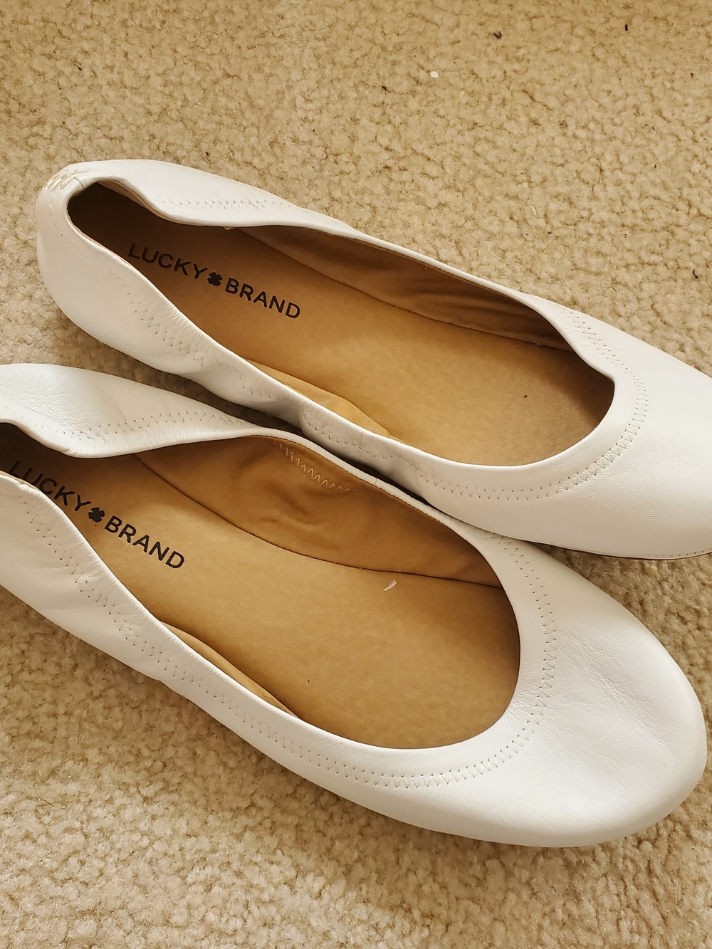 Lucky Brand White Leather Round-Toe Ballet Flats